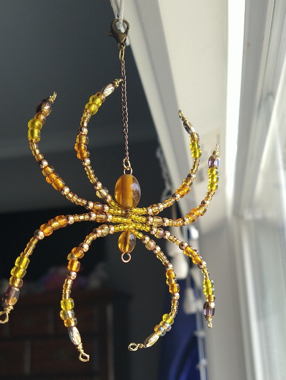 Hand Crafted Honey Drop Beaded Spider • Yellow, Amber, & Gold Accented - Picture 8 of 13